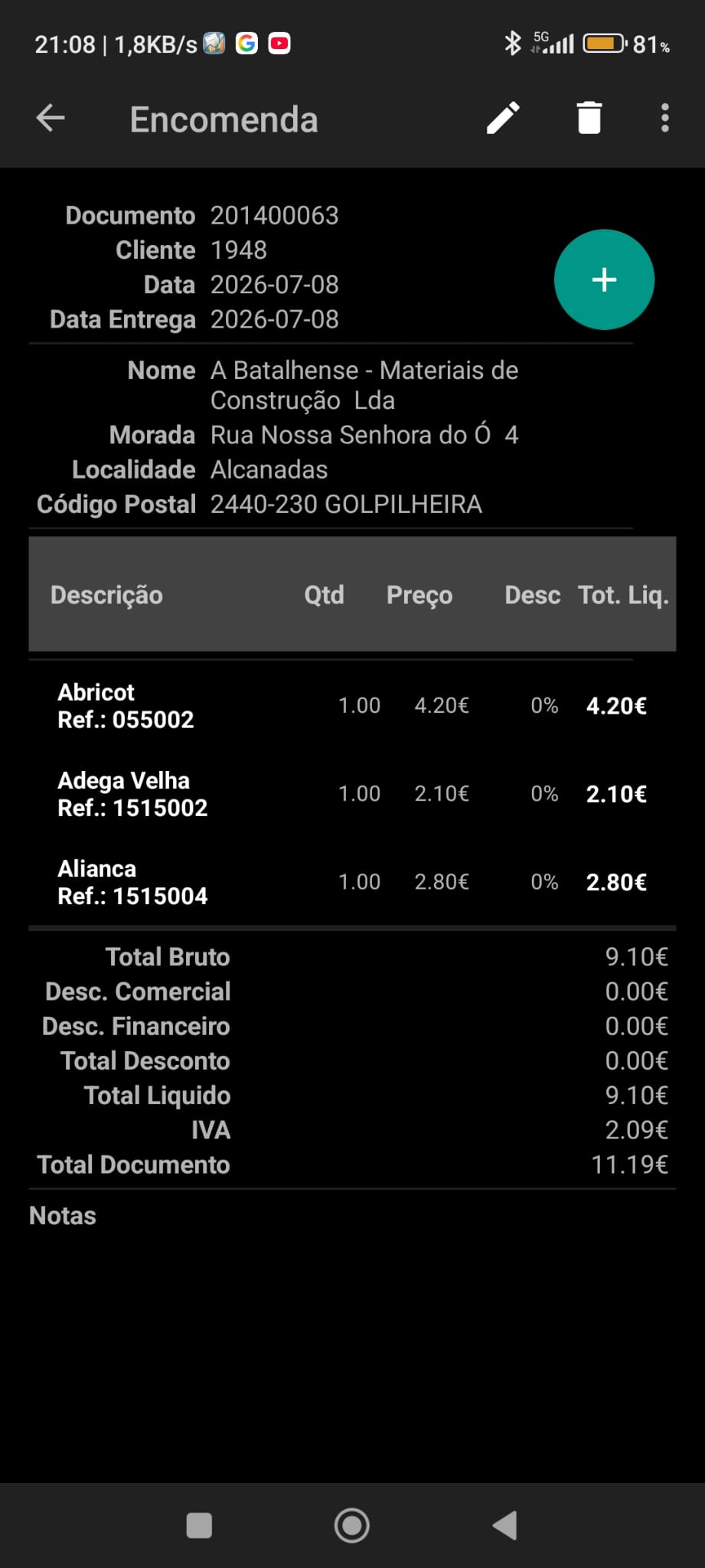 Nova encomenda
